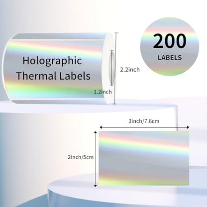 3x2 Inch Holographic Thermal Labels, Silver Thermal Sticker Labels, Rainbow Glitter Stickers for Price, Barcode, Mailing, Name, DIY Custom Logo Design, 200 Pcs/1 Roll - color: Holographic Silver, size: 2*3 inch