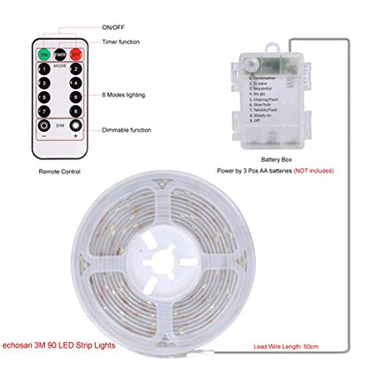 echosari Strip Lights Battery Powered with Remote Timer for Cabinet Shelve - color: Green, size: 9.8Ft