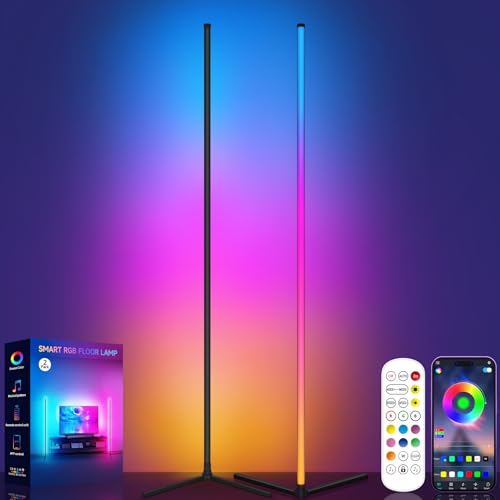 Tyute Floor Lamp, RGB LED Corner Lamp with Music Sync, Smart App and Remote Control Color Changing Ambience Light, 16 Million Colors Standing Lamp for Bedroom Living Room Gaming Room (2pcs) - color: Multicolor - 2 Pack