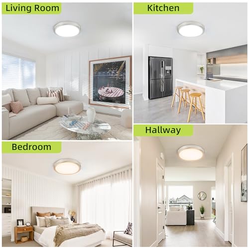 hykolity 9 Inch Selectable CCT LED Round Flat Panel Light,1800LM,2 Pack | 18W 3000K/4000K/5000K, Edge-Lit Flush Mount Ceiling Light Fixture for Kitchen, Bedroom, Laundry and Closet Room,Brush Nickel - color: Brush Nickel, size: 9 inch