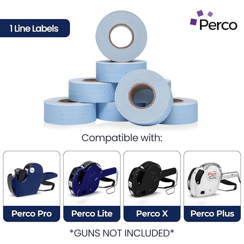 Perco 1 Line Blue Labels - 8,000 Blank Price and Date Gun Labels for Perco Lite, X, Plus and Pro 1 Line Price and Date Guns- 8 Rolls, 1 Sleeve - Made in USA - color: Blue, size: 1 Sleeve