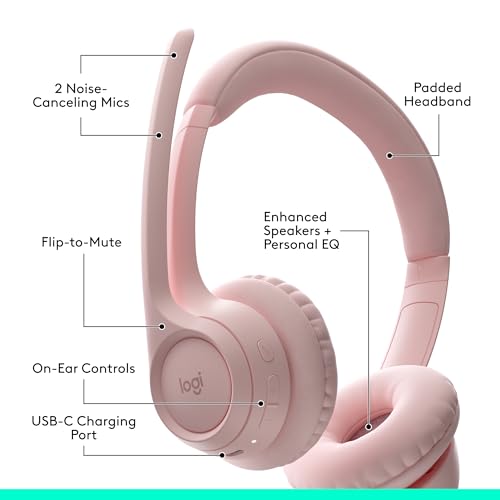 Logitech Zone 300 Wireless Bluetooth Headset with Noise Canceling - Rose - color: Rose