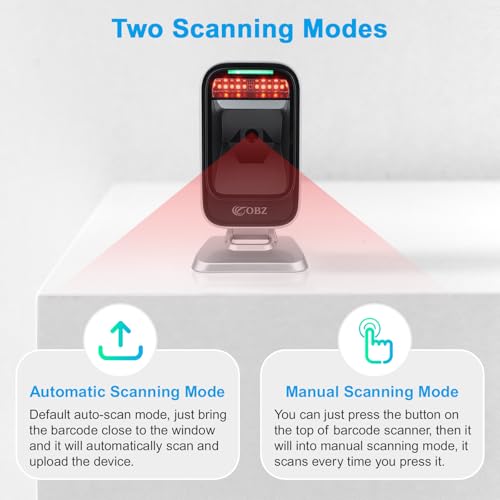 OBZ Barcode Scanner Desktop Hands-Free 1D 2D Omnidirectional QR Reader | Automatic,Adjustable Body,1.8M USB Cable,plug-play,PDF417 Data Matrix Image Sensing for Warehouse,Supermarket,Library,PC,POS - style: CMOS Desktop USB Wired Scanner