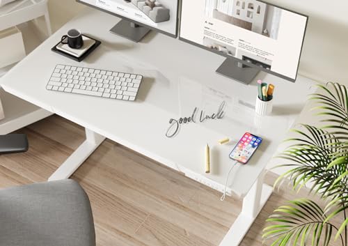 Claiks Small Glass Standing Desk with Drawers & USB Ports 32x19 White - color: Super White Glass, size: 32 inch