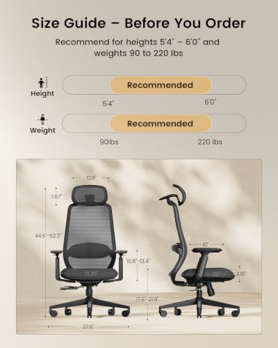 ProtoArc EC200 Ergonomic Office Chair with Adjustable Seat Depth | Lumbar Support, High-Back, Mesh Desk Chair, Home Office 8+ Long Hours Sitting, For Remote Workers & Programmers, Pure Black - color: Pure Black