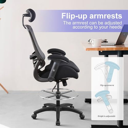 BOLISS 400lbs Ergonomic Drafting Chair Tall Office Mesh Chair - color: Black Frame Black Mesh, style: Extended Height