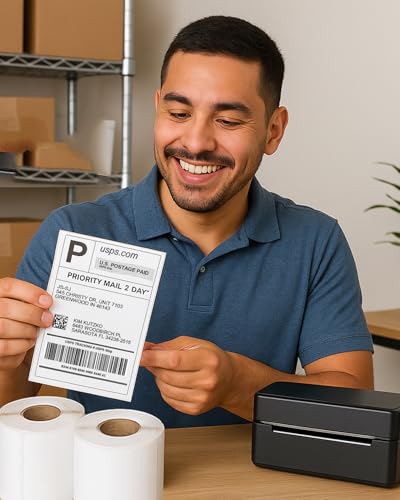 4x6 Thermal Labels Roll – 100 Rolls, 250 Labels/Roll – Perforated & Strong Adhesive Shipping Labels 4x6 – Commercial Grade Thermal Printer Labels for Shipping and Mailing - size: 4" x 6", style: 100 Rolls
