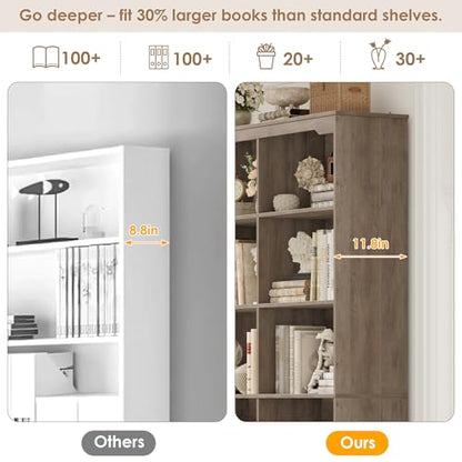 71" Tall Bookshelf with 4 Drawers Large Bookshelf Office Bookcase | 6-Tier Double Wide Bookshelves and Bookcases with Storage, Tall Bookshelf Standing Book Cabinet for Home Office, Ash Grey - color: Ash Grey
