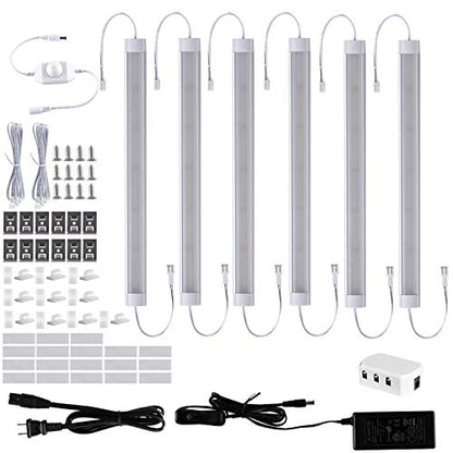 LABOREDUCER LED Under Cabinet Lighting Plug in Warm White 6 Pack,12inches Bar Dimmable Under Cabinet Lights, Under Counter Lights for Kitchen Ultra Slim LED Lights Hardwired Linkable 24V - color: Warm White 2700K