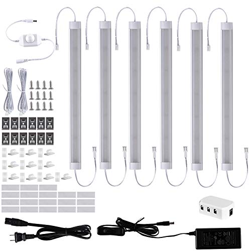 LABOREDUCER LED Under Cabinet Lighting Plug in Warm White 6 Pack,12inches Bar Dimmable Under Cabinet Lights, Under Counter Lights for Kitchen Ultra Slim LED Lights Hardwired Linkable 24V - color: Warm White 2700K