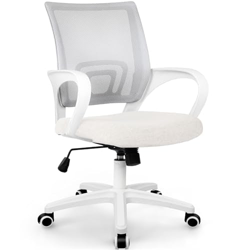 ETONEX Office Chair with Ergonomic Mid Back Cushion Lumbar Support Adjustable Swivel Rolling Computer Gaming Desk Chair Comfy Mesh Seat Wheels Home Executive Use (1, Ivory) - color: Ivory