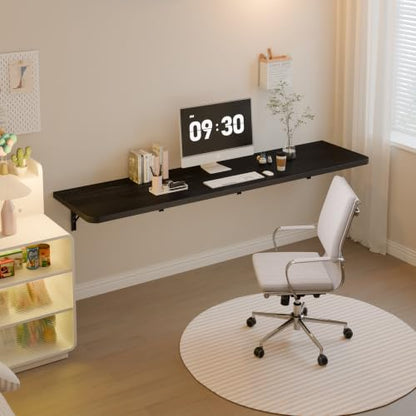 Dogsky Floating Wall Desk 72" x 16" - 600 lbs Heavy Duty Solid Pine - color: Black, size: 72" x 16"