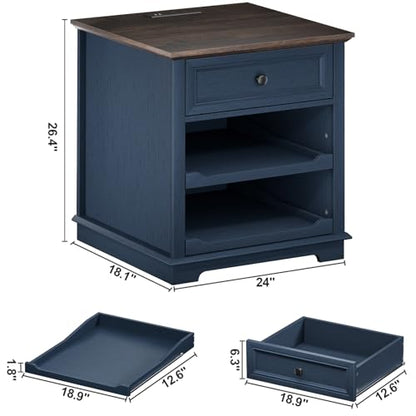 REDAYFUR Lateral File Cabinet 3 Drawer File Cabinet with Charging Station, Printer Stand with Open Adjustable Storage Shelves, Lateral Filing Cabinet for Home Office, Blue - color: Blue
