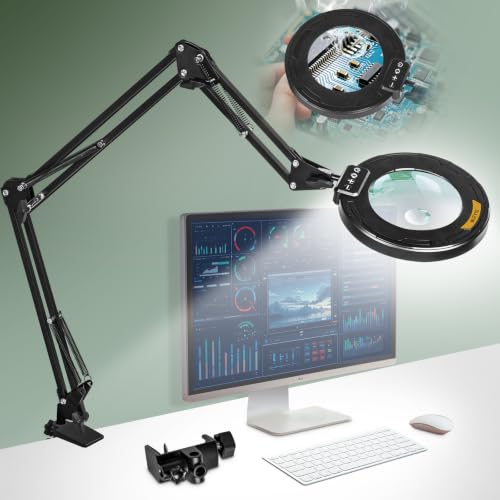 Ultra Long 3-Section Swing Arm 12X 30X Magnifying Glass with Light