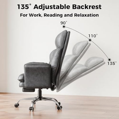 Big and Tall Office Chair, Flip Armrests for Pets & Cross Legged Sitting | Executive Ergonomic Computer Gaming Chair with Foot Rest, Tech Fabric Wide Seat Reclining Desk Chair，Grey - color: Tech Grey