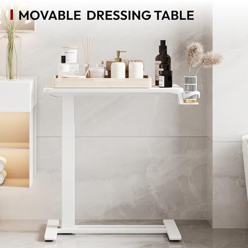 SANODESK 28''Mobile Standing Desk with Hidden Wheels,Pneumatic Laptop Desk | Sofa Computer Cart Movable Height Adjustable Table Small Sit Stand Desk for Home Office Hospital Use,27.6" W x 15.7" D,White - color: White, size: 28x16