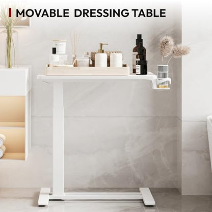 SANODESK 28''Mobile Standing Desk with Hidden Wheels,Pneumatic Laptop Desk | Sofa Computer Cart Movable Height Adjustable Table Small Sit Stand Desk for Home Office Hospital Use,27.6" W x 15.7" D,White - color: White, size: 28x16