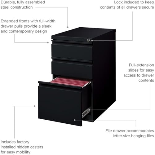 Pemberly Row 3 Drawers 27.75" Vertical Black Metal Filing Cabinet Lockable Pre-Assembled Stationary Letter Size for Home, Office - color: Black