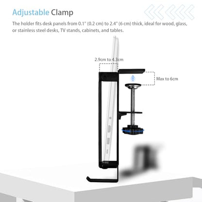 IFCASE Adjustable Desk Side Laptop Mount Holder with Headphone Hook, No Drill Desk Storage Organizer (Black) - color: Black