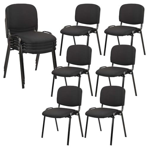 CLATINA Stacking Guest Chairs Set of 10, Waiting Room Chairs no Wheels, Fabric Chair Metal Frame with Lumbar Support and Thickened Seat Cushion for Conference Room, Office, Break Room, Meeting, Black - color: Black-fabric, size: 10 Pack