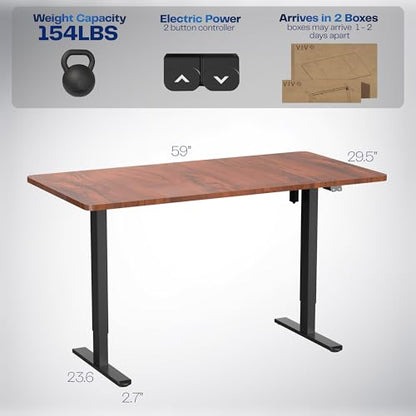 VIVO Dark Walnut 60 x 30 in Standing Desk, DESK-KIT-0B6D - color: Dark Walnut Top / Black Frame, size: 60 x 30 inch