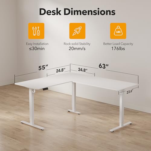 CubiCubi 63“ x 55" L Shaped Standing Desk Adjustable Height, Electric Corner Desk, Sit Stand Home Office Desk with Splice Board, White - color: White, size: 63x55