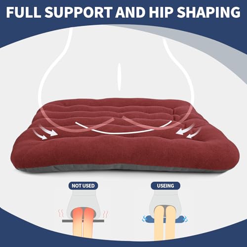 BUYUE Good Support Office Chair Cushion Padded, Soft Velvet Comfortable Non-Slip Seat Cushion for Computer Desk Kitchen Chair (1 Count, Red) - color: Red