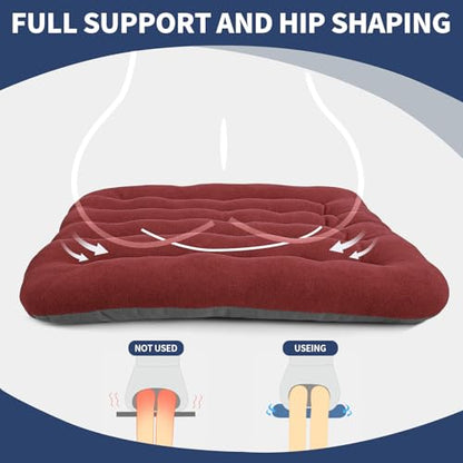 BUYUE Good Support Office Chair Cushion Padded, Soft Velvet Comfortable Non-Slip Seat Cushion for Computer Desk Kitchen Chair (1 Count, Red) - color: Red