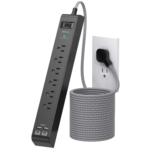 Flat Plug Extension Cord, Surge Protector Power Strip 15FT, 10-in-1 with 6 AC Outlets 4 USB Ports(2 USB-C), Extension Cord with Multiple Outlets, Wall Mountable, 1080J Surge Protection, Black - color: Black, size: 15FT