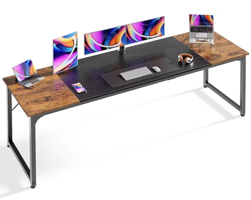 Huuger 78.7 Inch Office Computer Desk with Storage, Writing Work Desk for Home Office, Study, Gaming, Long Simple Desk, Large Legroom, Metal Frame, Rustic Brown and Black - color: Rustic Brown+black, size: 80inch