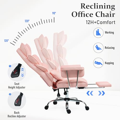 500 Lbs Kneading Massage Office Chair with Foot Rest Reclining Pink | Ergonomic Computer Chair, High Back Thick Cushion, Big & Tall, Comfy Leather, Heavy Duty Home Executive - color: Pink