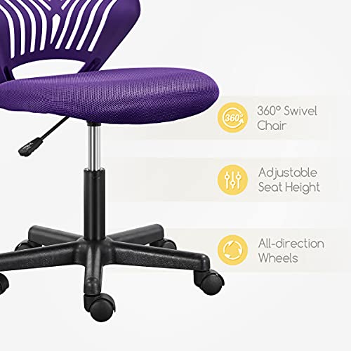 Yaheetech Student Desk Chair, Low-Back Armless Study Chair with Lumbar Support, Adjustable Swivel Office Chair for Home Bedroom School, Purple - color: Purple