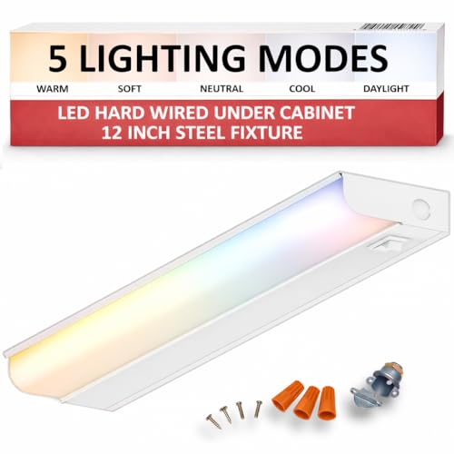 Heavy-Duty Steel Hardwired Under Cabinet Light, 12 in., 5 CCT Selectable (2700K-5000K), True Replacement for Built-in Fixtures, Wide Body Direct Wire Kitchen Light, 580 Lumens, CRI>90 - size: 12 Inch