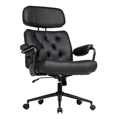 Mid Century Modern Home Office Desk Chair, Ergonomic Office Chair Big and Tall, High Back Executive Office Chair Leather Extra Wide, Computer Chair Comfy, Adjustable Height Rolling Chair, Black - color: Black