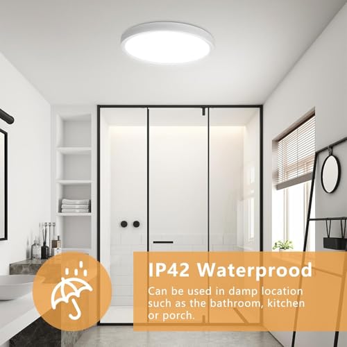 6PK 15.8 Inch Led Ceiling Light Flush Mount, 34W, 3060LM, 3000K/4000K/6000K CCT Selectable Super Slim LED Ceiling Light, Close to Ceiling Round Flat Panel Light for Hallway, Bedroom,Kitchen ect - color: White