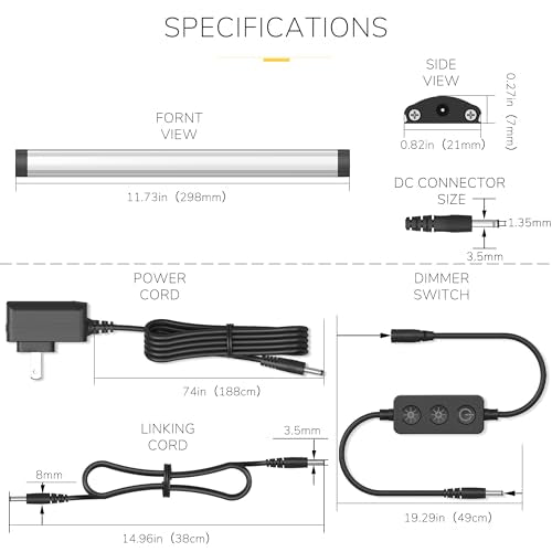 GETINLIGHT 12-inch Plug-in LED Under Counter Lights for Kitchen, Soft White 3000K, Pack of 3, IN-0110-23-SN