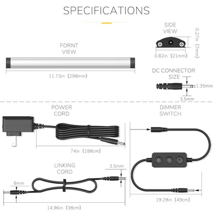 GETINLIGHT 12-inch Plug-in LED Under Counter Lights for Kitchen, Soft White 3000K, Pack of 3, IN-0110-23-SN
