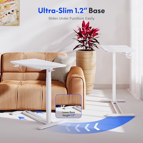 FLEXISPOT H7 32" Pneumatic Height-Adjustable Overbed Table with Wheels - color: White, size: Large
