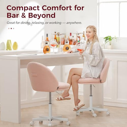 GTPLAYER Velvet Tall Office Chair with Wheels Vanity Chairs with Back, Versatile Height Use: Office to Bar Stools Small Ergonomic Comfy Armlees Computer Desk Chair with Bow Lumbar Pillow for Gift - color: Tv-peach