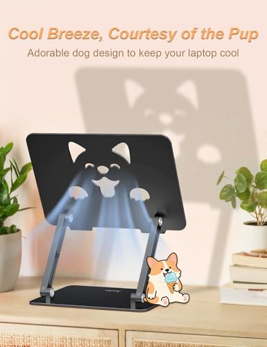 Aoviho Aluminum Laptop Stand for Desk Fit for All 10"-17.3" Laptops, Black | Height-adjustable Notebook Holder, Ergonomic Computer Riser with Unique Puppy Cooling Vent, for Mac, Dell, Lenovo, HP - color: Black