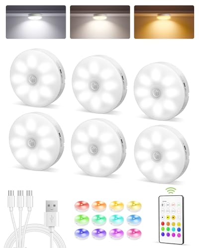 EZVALO RGB Under Cabinet Puck Lights with Remote, Motion Sensor Lights - color: White