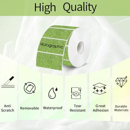 3x2 Inch Holographic Thermal Labels, Glitter Green Thermal Sticker Labels, Waterproof Thermal Printer Stickers for Price, Barcode, Name, Custom Logo Design, 200 Pcs/Roll - color: Holographic Green, size: 2*3 inch/1 roll