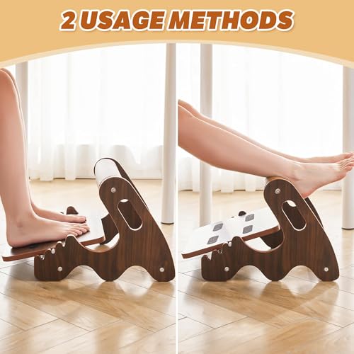 Spacocld Foot Rest for Under Desk at Work- Adjustable Rocking Foot Stool with 3 Height Positions and Soft Crossbar, Ergonomic Wooden Footrest with Anti-Slip Surface for Home, Office - color: Walnut