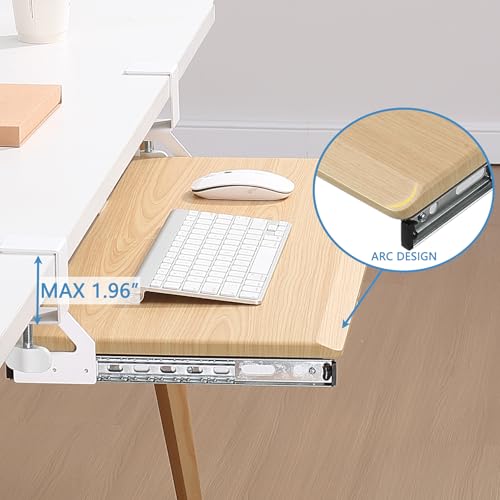 ETHU Keyboard Tray Under Desk, Pull Out Keyboard & Mouse Tray with C-clamp, Ergonomic Desk Keyboard Tray Slide Out, Pull Out Platform Drawer for Home and Office（Oak） - color: Oak