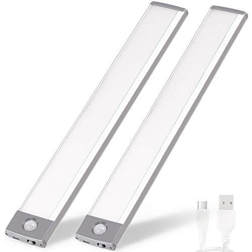 Rechargeable Motion Sensor Led Lights Ultra Thin Softer Under Counter 54-LED Closet Lighting Battery Operated Light Kitchen Under Cabinet Lighting Stick On Lights Night Light Wireless Light (2PACK) - color: Silver-white Light, size: 12.7 in-54LED-2PACK
