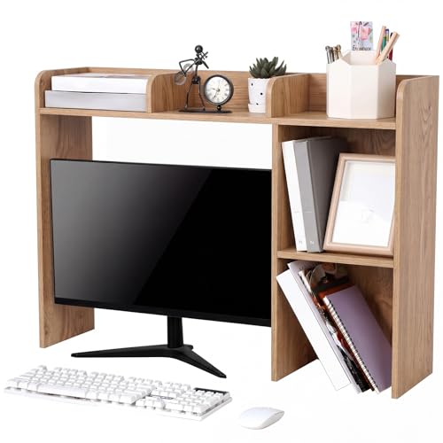 Briwooody Dorm Desk Bookshelf Desk Hutch Organizer with 5 Shelves and 3 Tier Desktop Hutch Storage Organizer for College Dorm Home Office Supply, 32.5 x 23.5 x 8 Inch(Natural) - color: Natural