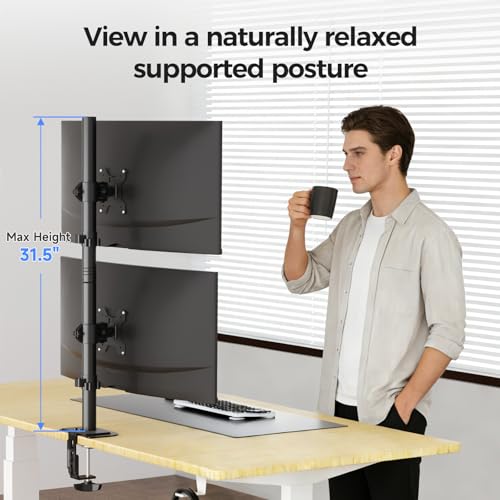 Suptek Dual LED LCD Monitor Stand up Desk Mount for 2 / Two Screens up to 32 inch Extra Tall 31.5" Pole Heavy Duty Fully Adjustable Stand Vertical Array (MD6802) - size: Dual Monitor Mount, style: Desk clamp