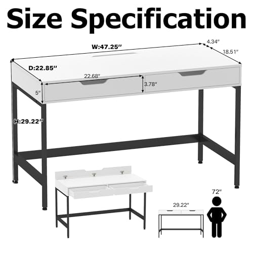 Computer Desk with Drawers,Home Office Gaming Desks with Hidden Storage,Study Writing Home Office Table for Small Spaces,White