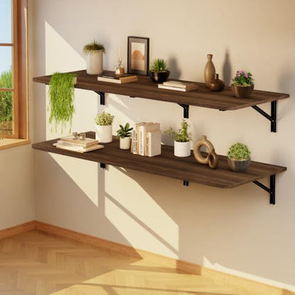 IAE Wall Mount Folding Desk,Floating Computer Desk for Small Spaces,Walnut | 60x22in engineered wood desktop with metal brackets, folds flat to save space in home office, apartment and laundry room - color: Walnut, size: 60"*22"