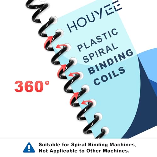 HOUYEE 100 Pcs Plastic Spiral Binding Coils,12mm(1/2”),4:1 Pitch,48 Loops - size: 1/2"(90 sheet capacity)